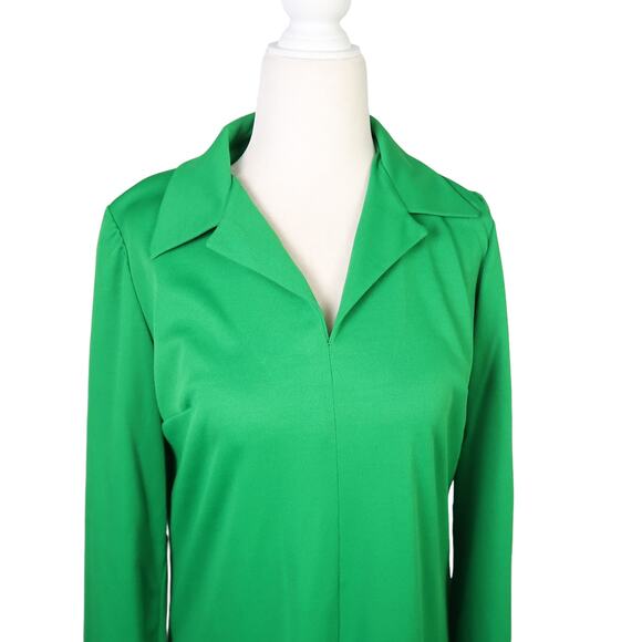Vintage 70s kelly green long sleeve collared maxi dress M - Picture 2 of 4